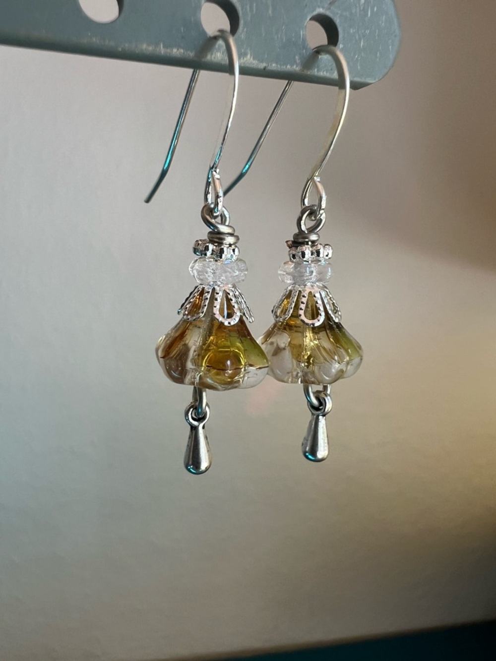 Glass bell flower drop earrings